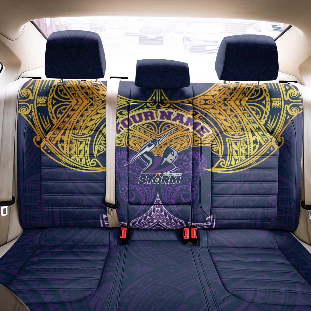 Personalized Melbourne Storm Back Car Seat Cover Polynesian Tribal Pattern Style