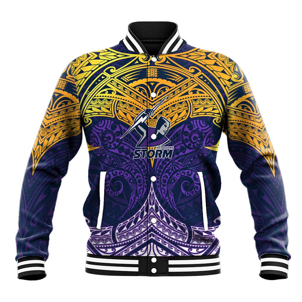 Personalized Melbourne Storm Baseball Jacket Polynesian Tribal Pattern Style