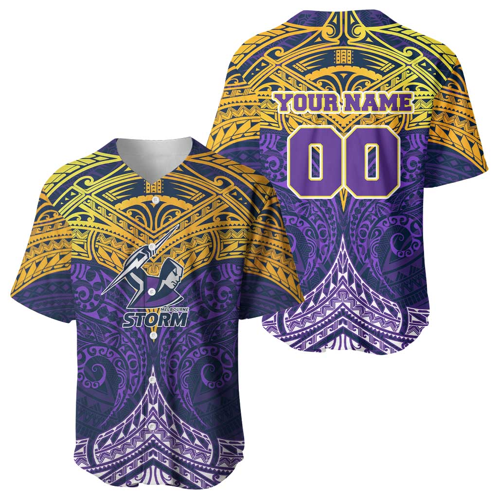 Personalized Melbourne Storm Baseball Jersey Polynesian Tribal Pattern Style