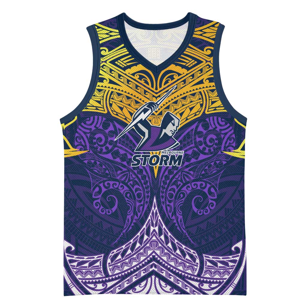 Personalized Melbourne Storm Basketball Jersey Polynesian Tribal Pattern Style