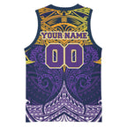 Personalized Melbourne Storm Basketball Jersey Polynesian Tribal Pattern Style