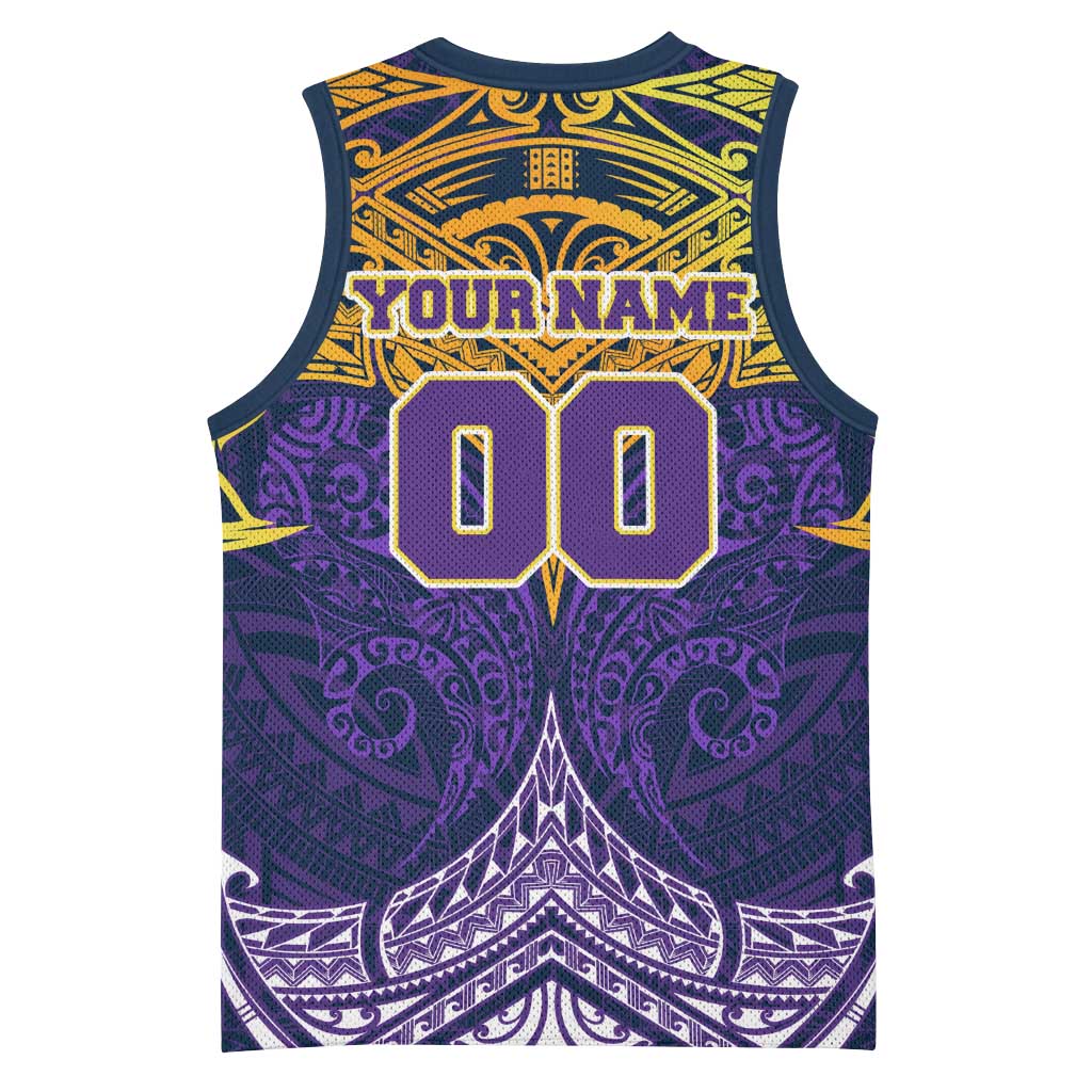 Personalized Melbourne Storm Basketball Jersey Polynesian Tribal Pattern Style