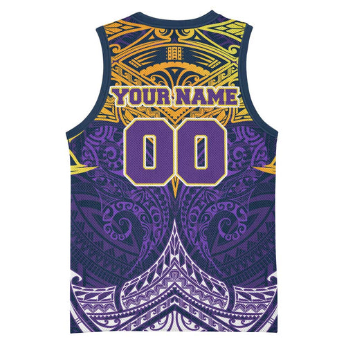 Personalized Melbourne Storm Basketball Jersey Polynesian Tribal Pattern Style