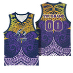 Personalized Melbourne Storm Basketball Jersey Polynesian Tribal Pattern Style