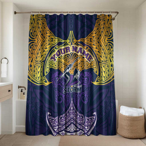 Personalized Melbourne Storm Bathroom Set Polynesian Tribal Pattern Style