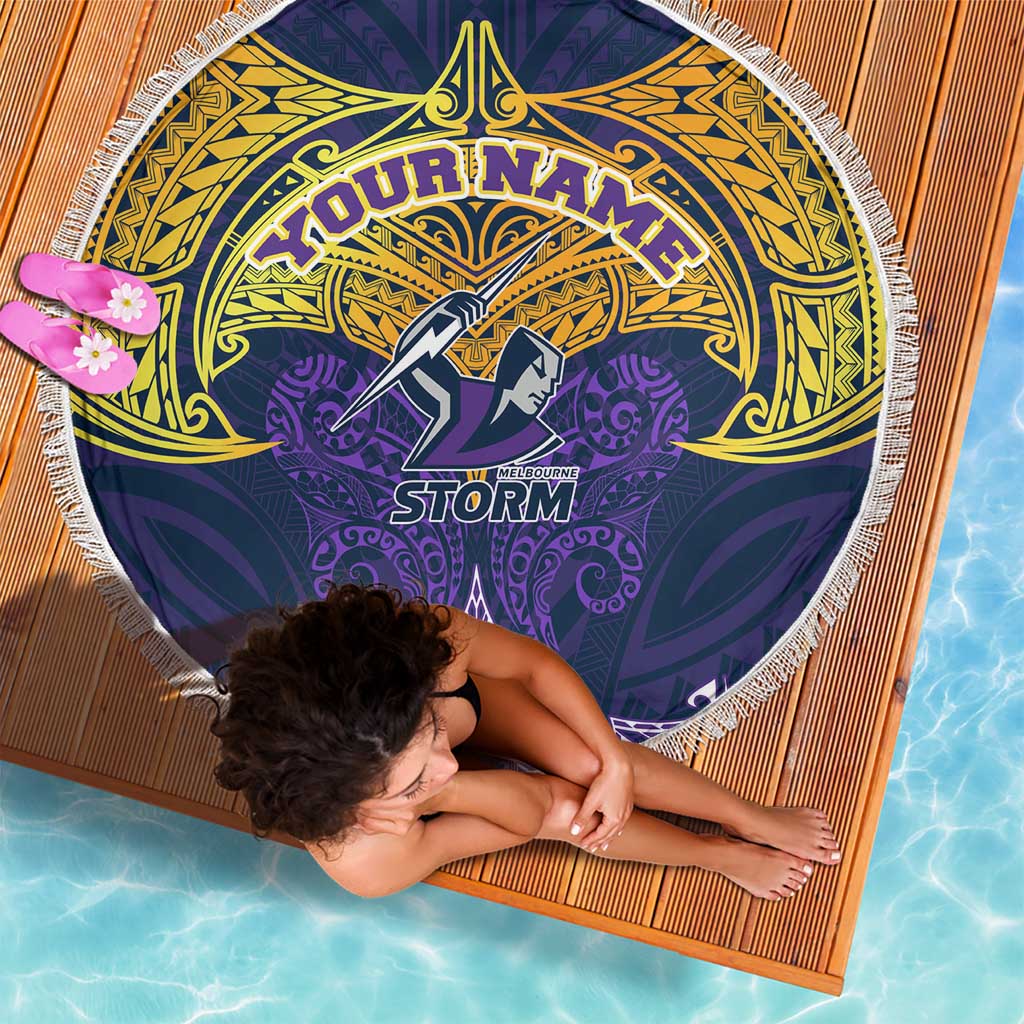 Personalized Melbourne Storm Beach Blanket Polynesian Tribal Pattern Style