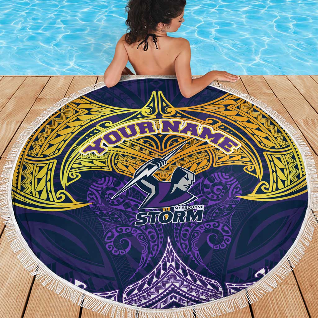 Personalized Melbourne Storm Beach Blanket Polynesian Tribal Pattern Style