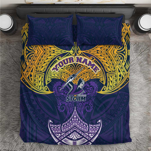 Personalized Melbourne Storm Bedding Set Polynesian Tribal Pattern Style