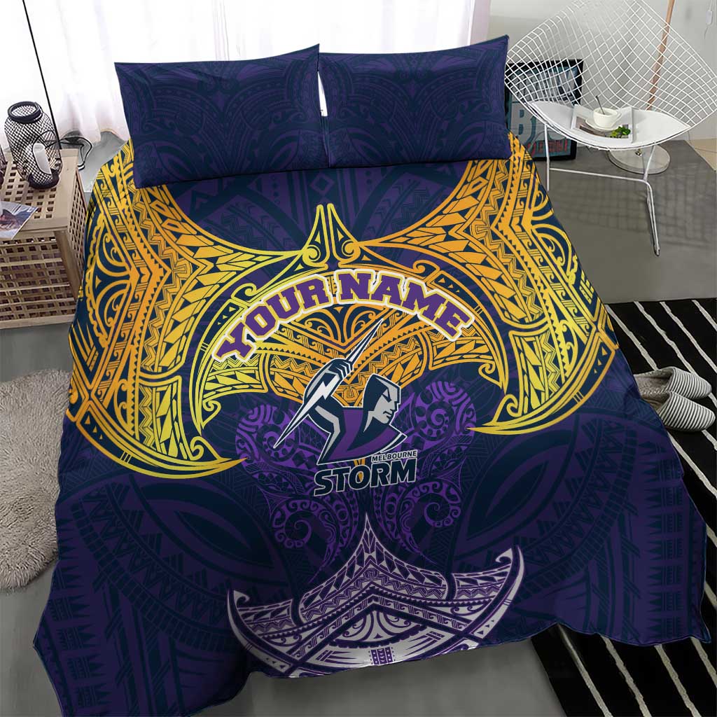 Personalized Melbourne Storm Bedding Set Polynesian Tribal Pattern Style