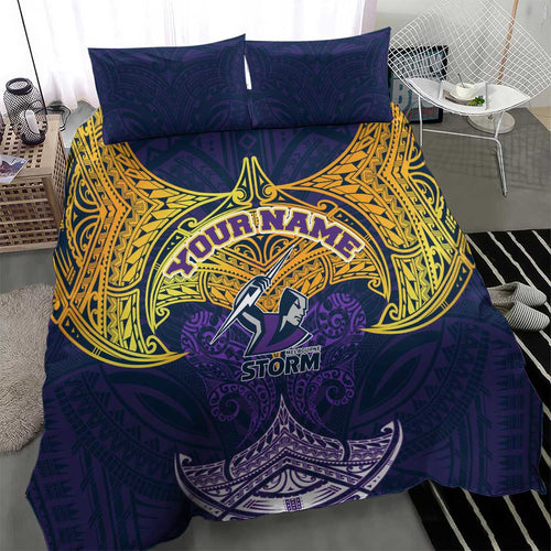 Personalized Melbourne Storm Bedding Set Polynesian Tribal Pattern Style
