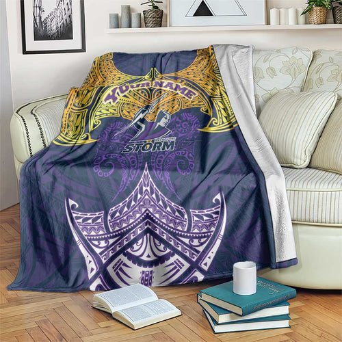 Personalized Melbourne Storm Blanket Polynesian Tribal Pattern Style