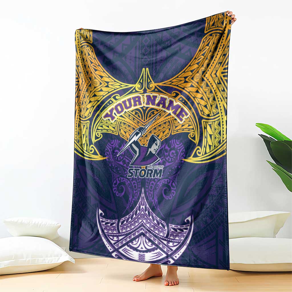Personalized Melbourne Storm Blanket Polynesian Tribal Pattern Style