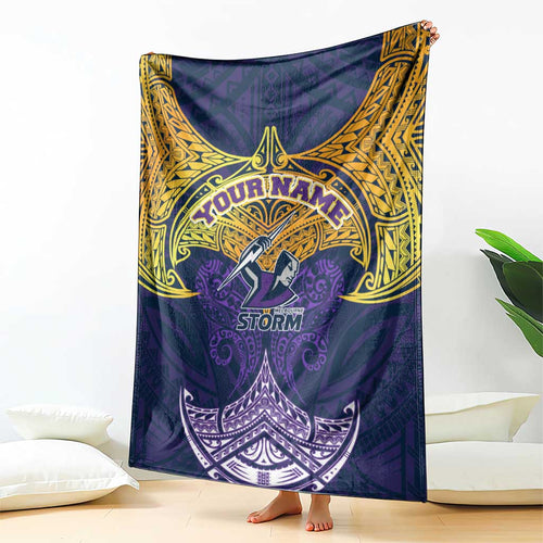 Personalized Melbourne Storm Blanket Polynesian Tribal Pattern Style