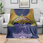 Personalized Melbourne Storm Blanket Polynesian Tribal Pattern Style