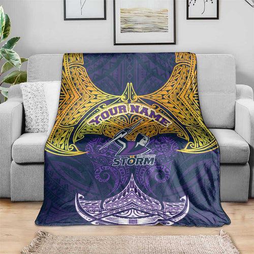 Personalized Melbourne Storm Blanket Polynesian Tribal Pattern Style