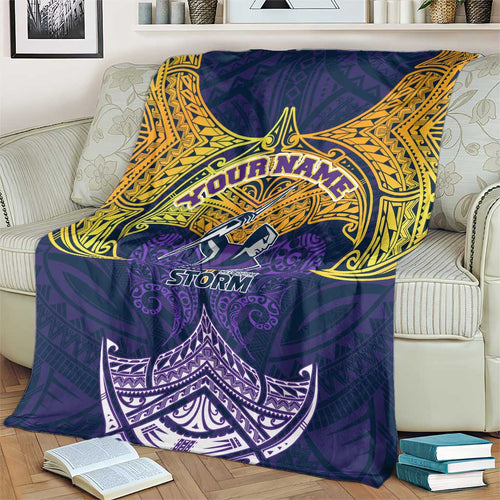 Personalized Melbourne Storm Blanket Polynesian Tribal Pattern Style
