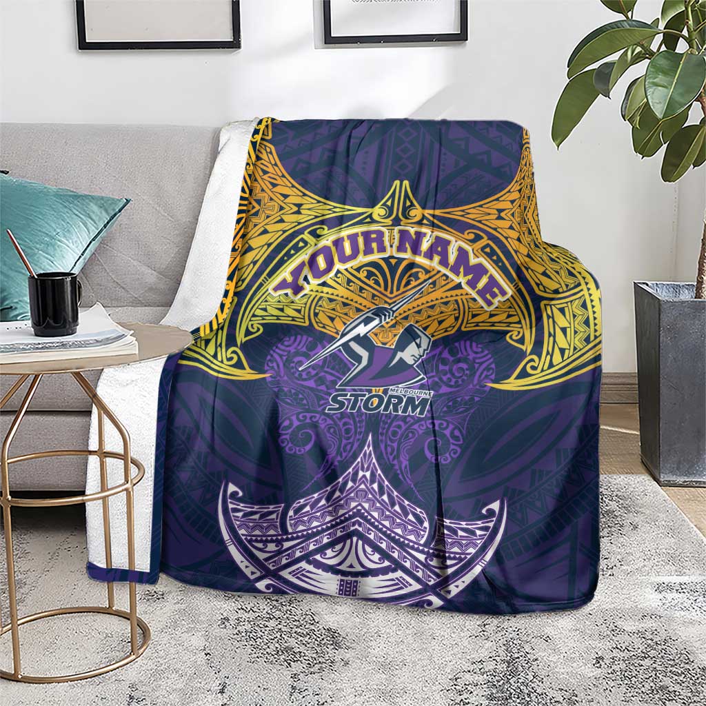 Personalized Melbourne Storm Blanket Polynesian Tribal Pattern Style