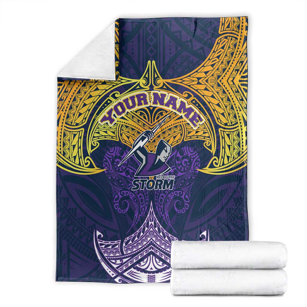 Personalized Melbourne Storm Blanket Polynesian Tribal Pattern Style