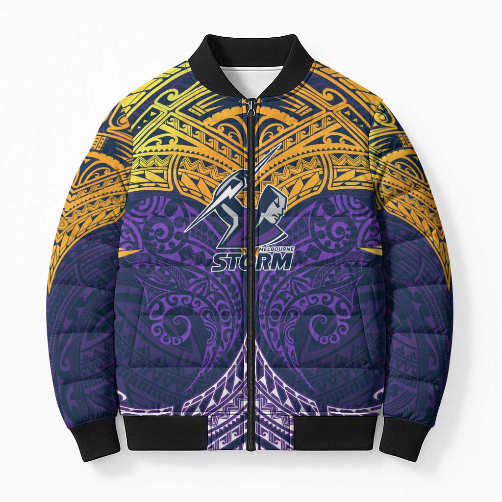 Personalized Melbourne Storm Bomber Puffer Jacket Polynesian Tribal Pattern Style