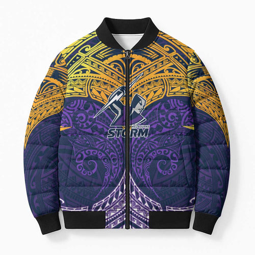 Personalized Melbourne Storm Bomber Puffer Jacket Polynesian Tribal Pattern Style