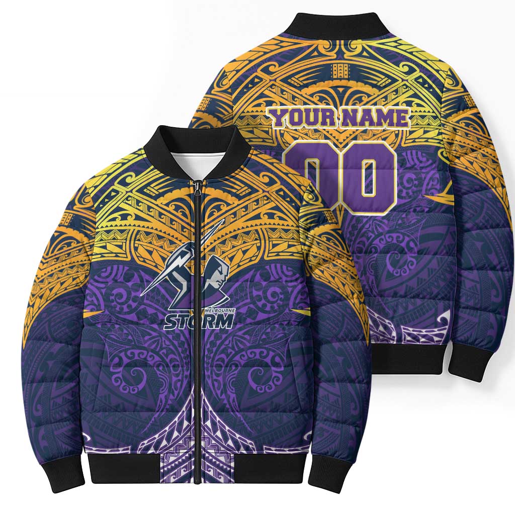 Personalized Melbourne Storm Bomber Puffer Jacket Polynesian Tribal Pattern Style