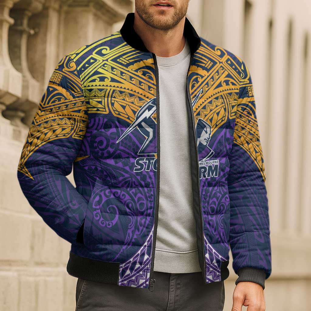 Personalized Melbourne Storm Bomber Puffer Jacket Polynesian Tribal Pattern Style