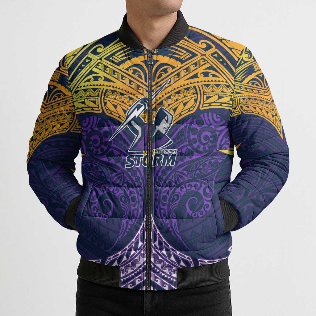 Personalized Melbourne Storm Bomber Puffer Jacket Polynesian Tribal Pattern Style