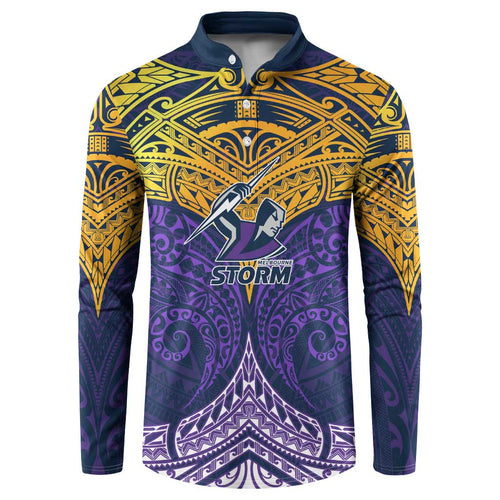 Personalized Melbourne Storm Button Sweatshirt Polynesian Tribal Pattern Style