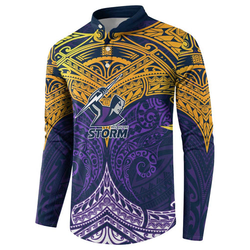Personalized Melbourne Storm Button Sweatshirt Polynesian Tribal Pattern Style