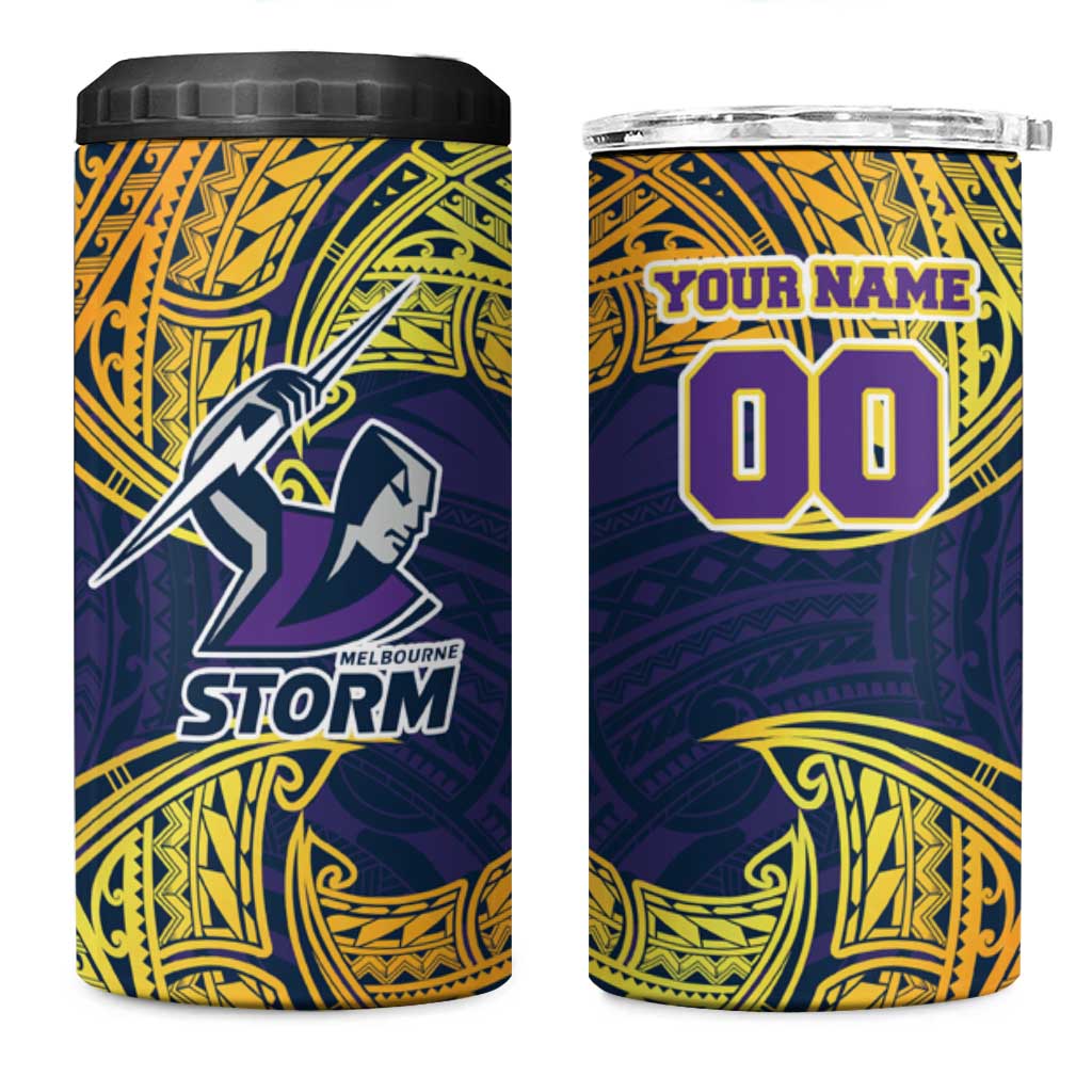 Personalized Melbourne Storm 4 in 1 Can Cooler Tumbler Polynesian Tribal Pattern Style