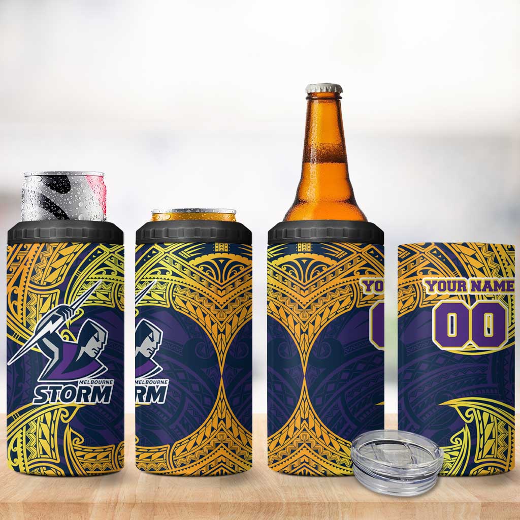 Personalized Melbourne Storm 4 in 1 Can Cooler Tumbler Polynesian Tribal Pattern Style