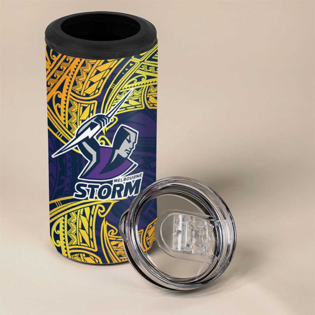 Personalized Melbourne Storm 4 in 1 Can Cooler Tumbler Polynesian Tribal Pattern Style