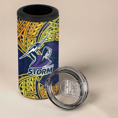 Personalized Melbourne Storm 4 in 1 Can Cooler Tumbler Polynesian Tribal Pattern Style