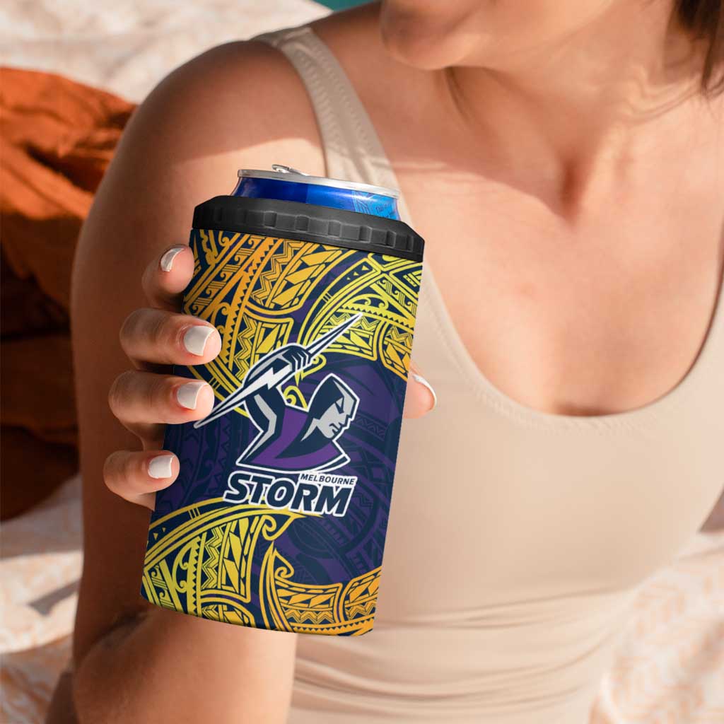 Personalized Melbourne Storm 4 in 1 Can Cooler Tumbler Polynesian Tribal Pattern Style