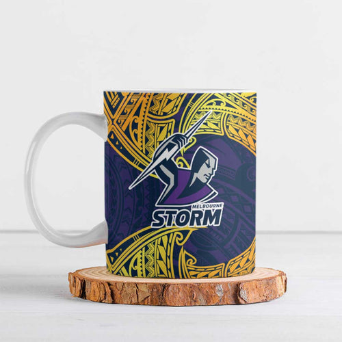 Personalized Melbourne Storm Ceramic Mug Polynesian Tribal Pattern Style