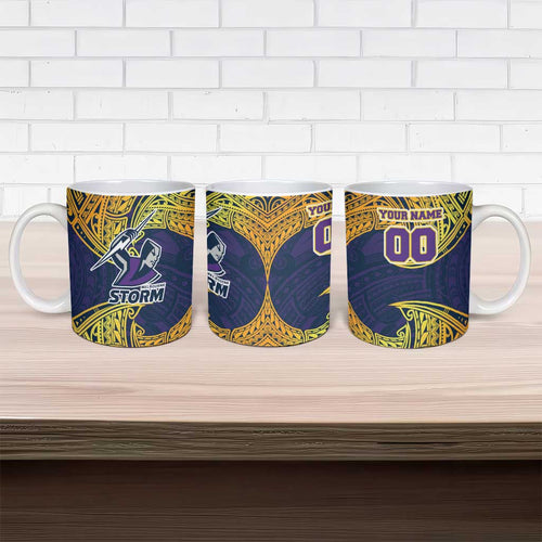 Personalized Melbourne Storm Ceramic Mug Polynesian Tribal Pattern Style