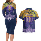 Personalized Melbourne Storm Couples Matching Long Sleeve Bodycon Dress and Hawaiian Shirt Polynesian Tribal Pattern Style