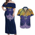 Personalized Melbourne Storm Couples Matching Off Shoulder Maxi Dress and Hawaiian Shirt Polynesian Tribal Pattern Style