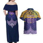 Personalized Melbourne Storm Couples Matching Off Shoulder Maxi Dress and Hawaiian Shirt Polynesian Tribal Pattern Style