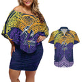 Personalized Melbourne Storm Couples Matching Off Shoulder Short Dress and Hawaiian Shirt Polynesian Tribal Pattern Style