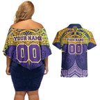 Personalized Melbourne Storm Couples Matching Off Shoulder Short Dress and Hawaiian Shirt Polynesian Tribal Pattern Style