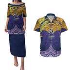 Personalized Melbourne Storm Couples Matching Puletasi and Hawaiian Shirt Polynesian Tribal Pattern Style