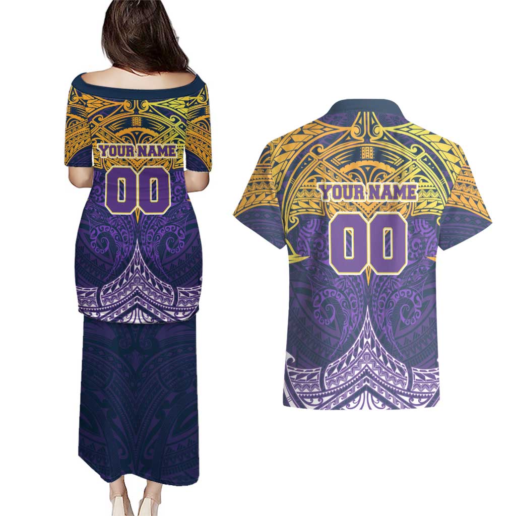 Personalized Melbourne Storm Couples Matching Puletasi and Hawaiian Shirt Polynesian Tribal Pattern Style