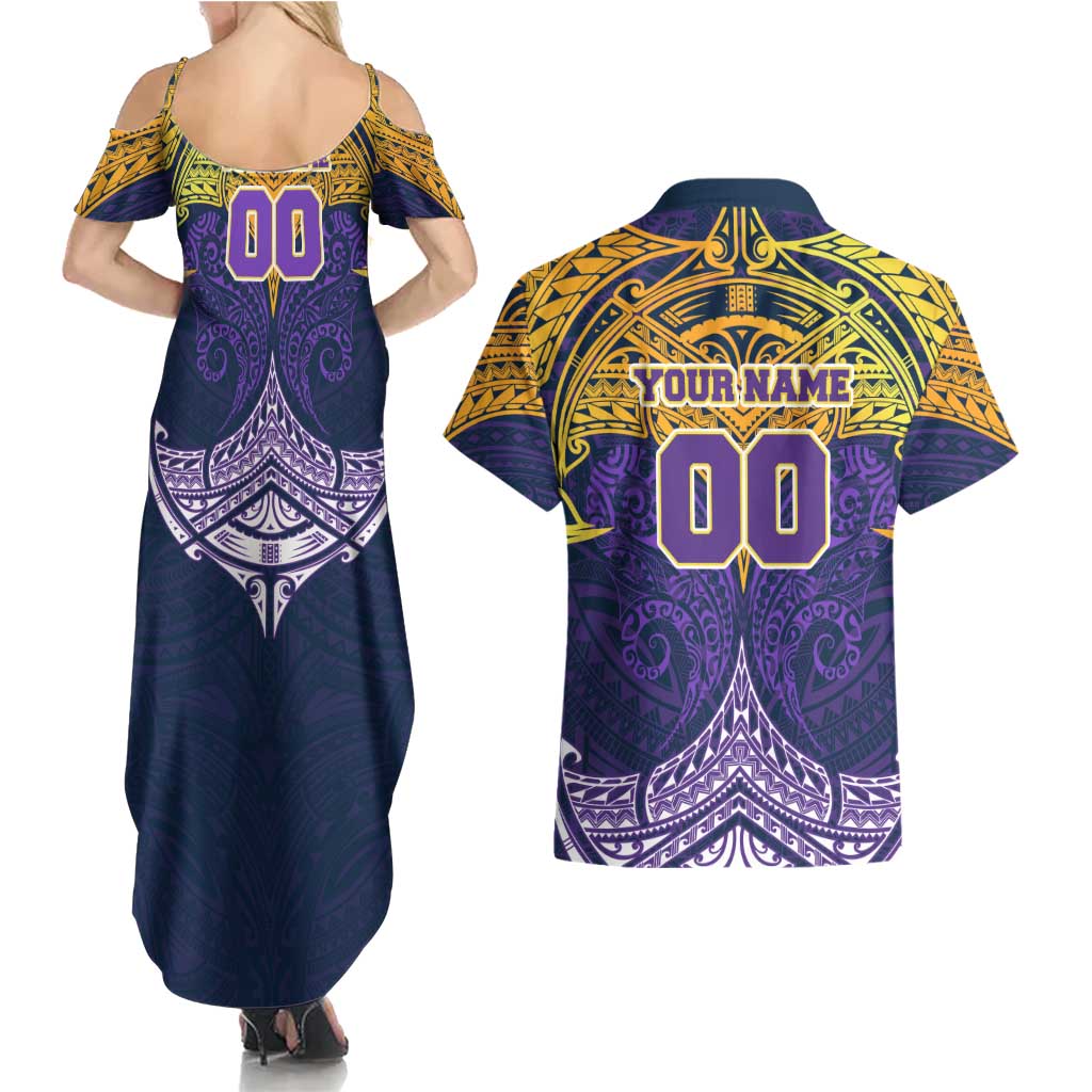Personalized Melbourne Storm Couples Matching Summer Maxi Dress and Hawaiian Shirt Polynesian Tribal Pattern Style