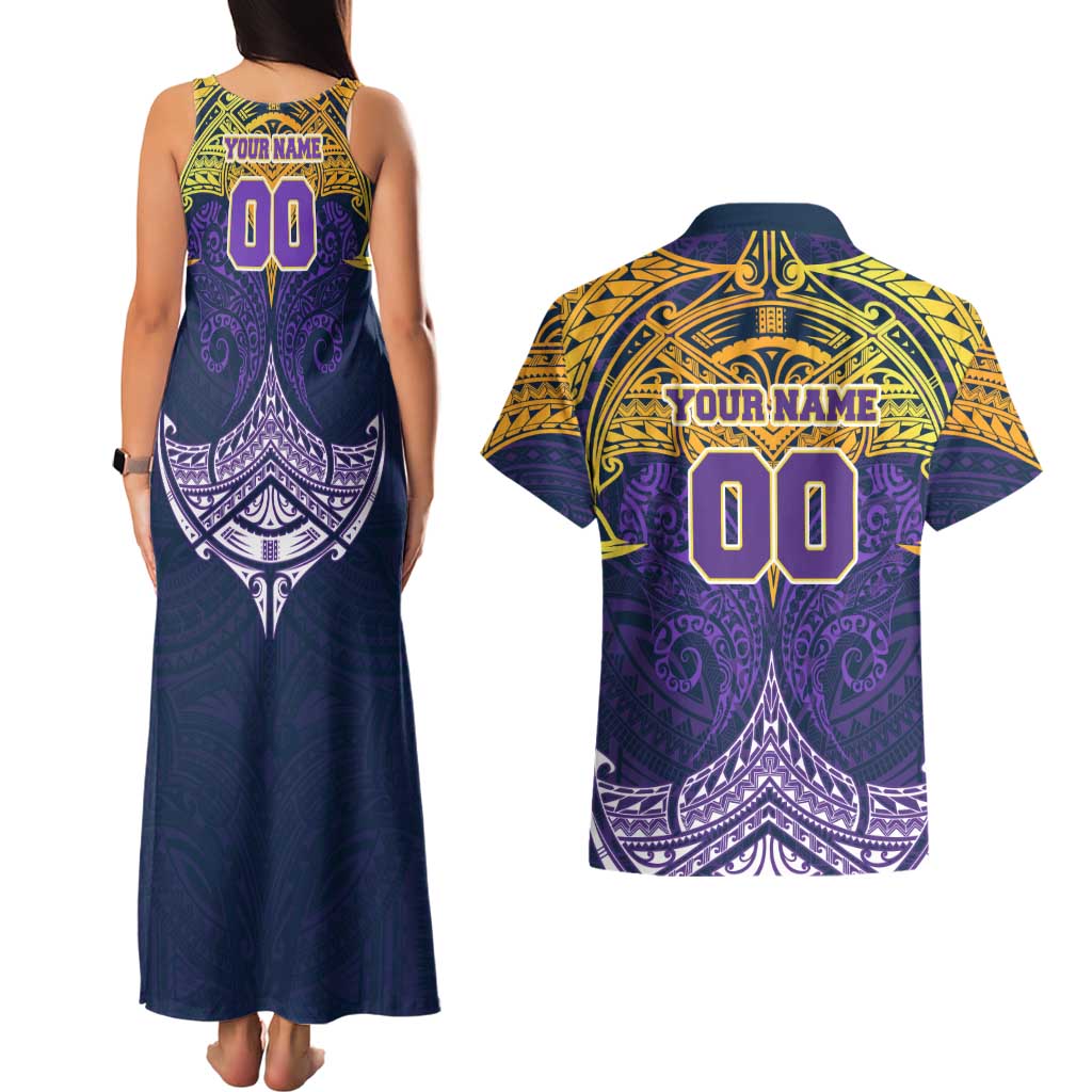 Personalized Melbourne Storm Couples Matching Tank Maxi Dress and Hawaiian Shirt Polynesian Tribal Pattern Style