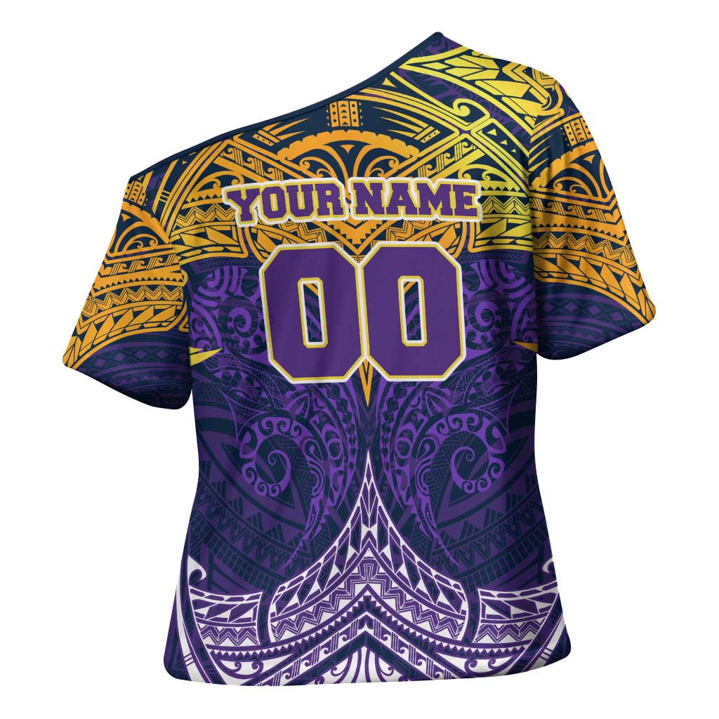 Personalized Melbourne Storm Cross Shoulder Shirt Polynesian Tribal Pattern Style