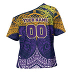 Personalized Melbourne Storm Cross Shoulder Shirt Polynesian Tribal Pattern Style