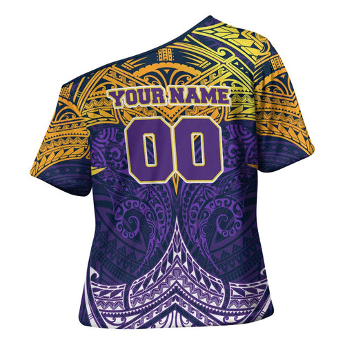 Personalized Melbourne Storm Cross Shoulder Shirt Polynesian Tribal Pattern Style