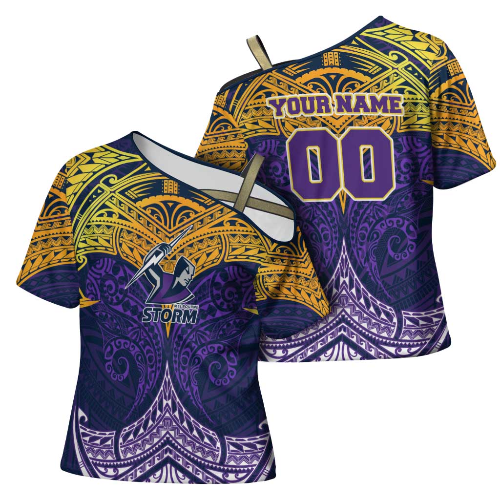 Personalized Melbourne Storm Cross Shoulder Shirt Polynesian Tribal Pattern Style
