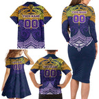 Personalized Melbourne Storm Family Matching Long Sleeve Bodycon Dress and Hawaiian Shirt Polynesian Tribal Pattern Style